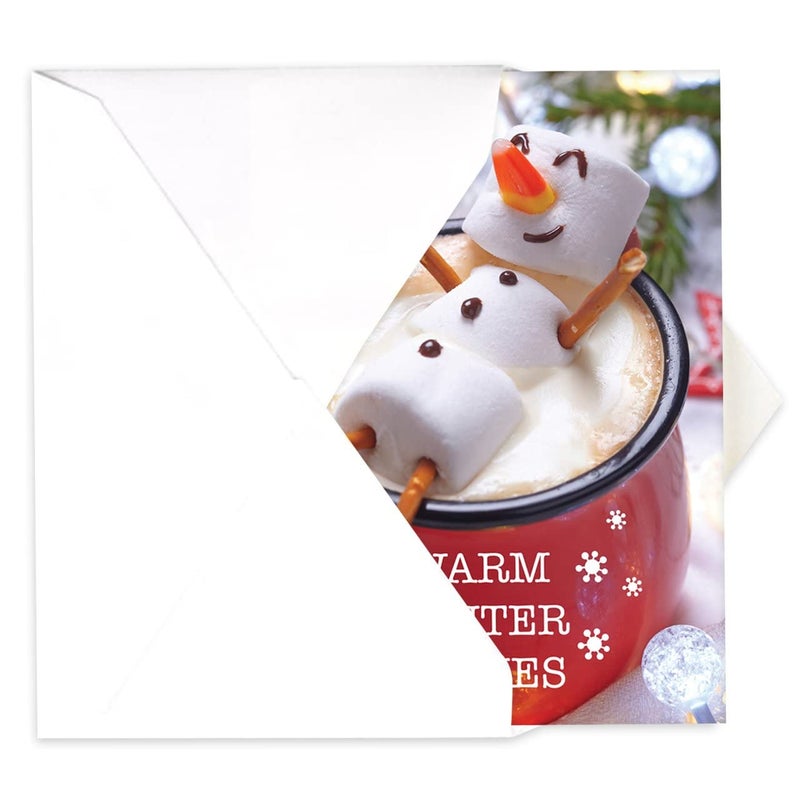 Canopy Street Cocoa Snowman Holiday Card Pack / 25 Winter Wishes Cards Set/Hot Chocolate Marshmallows Greeting With Inside Verse / 4 5/8" x 6 1/4" Cozy Christmas Cards With White Envelopes - Image 3